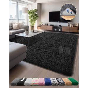 Ophanie 5x8 Rugs for Living Room, Charcoal Black, Large Fluffy Fuzzy Plush Shag Shag Comfy Soft, Non-Slip Indoor Floor Carpet, for Kids Boys Girls Dorm, Room, Bedroom, Playroom, Home Decor Aesthetic