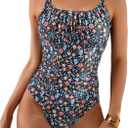 BEAUDRM Women's Boho Floral Print One Piece Swimsuit Y2K Bathing Suits Swimwear Beachwear (Black,small)