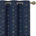 Deconovo Grommet Blackout Curtains with Gold Diamond Foil Print, Navy Blue, 42W x 95L