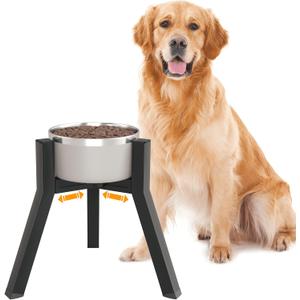 Dog Bowl Stand for Medium Large Dogs, Adjustable Width Elevated Dog Bowls 7-10.6", Raised Dog Food Water Bowls, 11 inch Tall Single Holder, Black,Bowl Not Included