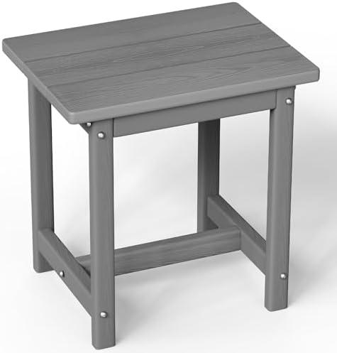 SUUNYN Outdoor Side Table – 17" HDPE Adirondack Side Table,Sturdy Small Outdoor Tables, Weather-Resistant & Easy Assembly Patio End Tables for Garden, Balcony, Porch & Poolside (Grey)