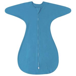 ZIGJOY Shark-Fin Transition Swaddle - 1.0 Tog Baby Sleep Sack 6-12 Months Soft Cotton Transitional Baby Wearable Blanket with 2-Way Zipper for All Seasons, Blue, Large