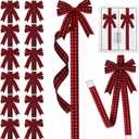 12Pcs Christmas Cabinet Ribbons Bows Decorations Red Large Knob Covers Easy to Install Kitchen Door Ribbon and Bows for Fireplace Festive Decor Xmas Tree Wreath Party Supplies(Buffalo Plaid)