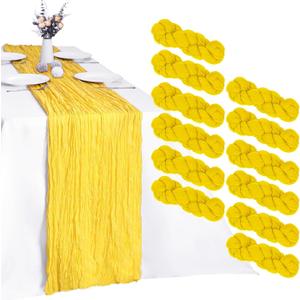 RestfulGlow12 Pack Yellow Cheesecloth Table Runner 10FT Boho Gauze Fabric Table Runner 35 x 120 Inch Rustic Sheer Runner for Centerpiece Wedding Decor Baby Shower Party Boho Table Decoration