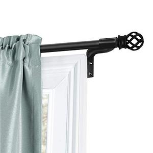 Curtain Rods for Windows 18 to 48 Inches, Adjustable Single Decorative Cafe Rod, Easy to Install Window Curtain Rod with Perfect Leveling and No Measuring, with Cage Finials, Black