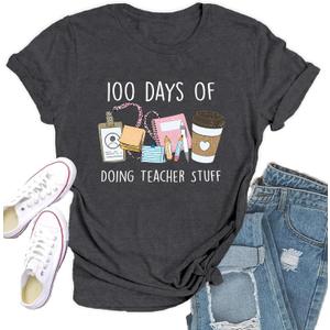 100 Days of School Shirt for Women 100th Day of School Tshirts Teacher Tee Top (X-Large, Grey)