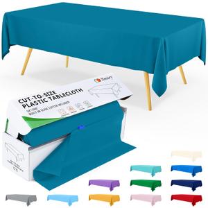 Smiry 54 Inch x 100 Feet Disposable Table Cover Roll, Aqua Plastic Table Cloth in Cut-to-Size Box with Slide Cutter, Waterproof Rectangle Tablecloths for Weddings, Banquets, Outdoor, Aqua 