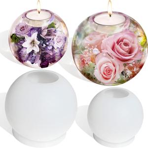 Actvty Tealight Candle Holder Resin Molds, 2 Pcs Sphere Tea Light Holder Molds, Crystals Ball/Orbs Epoxy Resin Molds for DIY Dining Coffee Table Centerpiece, Wedding Decorations