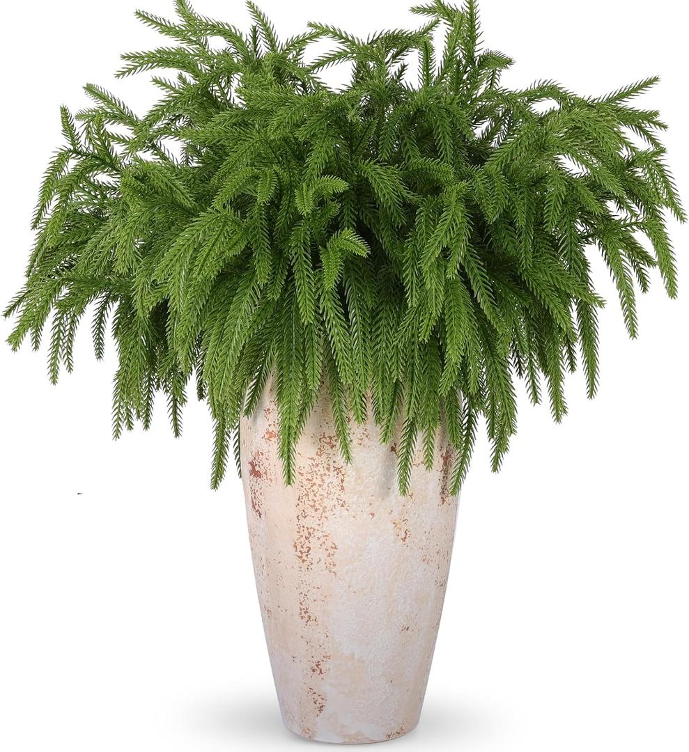 Rowfad 24 Pcs Artificial Norfolk Pine Branches, Faux Norfolk Pine Stems DIY Crafts Faux Christmas Norfolk Pine Branches for Xmas Indoor Outdoor Home Decor (24)