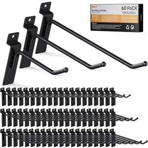 INCLY 60 Pack Slatwall Hooks, 4/6/8 Inch Heavy Duty Black Slat Wall Hanging Hook and Hanger, Slatwall Panel Accessories Assortment Display Hooks for Garages, Sheds, Basements, Retail Stores