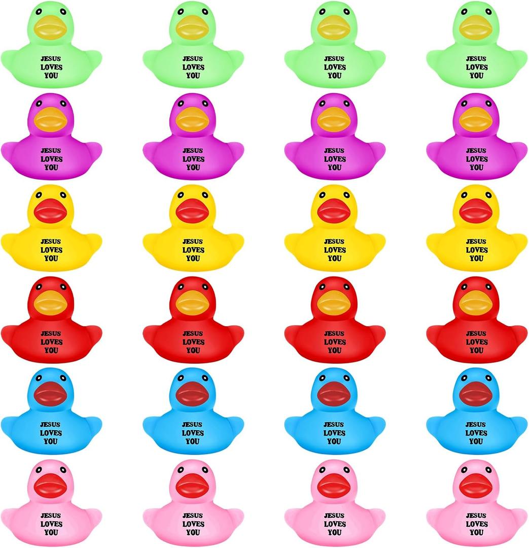 Little Rubber Ducks Figures in Bulk Mini Jesus Figures to Hide Rubber Duckies Tiny Toys Religious Bible Verse Bath Toy Gifts for Church Events(Jesus Loves You,100 Pcs)