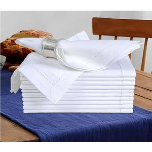 BEDDING CRAFT Set of 12 Cotton Cloth Dinner Napkin 18x18 White with Hemstitched Mitered Corners  Perfect for Wedding Dinner Parties and Table Decorations, Cloth Napkins (18" x 18" (Set of 12), White By White)