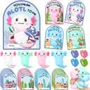 12 Sets Axolotl Valentines Day Gifts Bulk Large Axolotl Stress Relief Toys with Heart Cards Opp Bags Valentine Party Favors for Exchange Gift Rewards