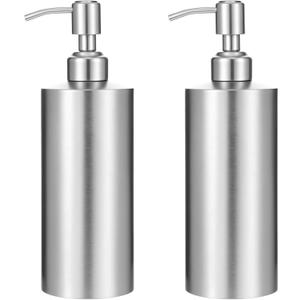 2 Pcs Brushed Nickel Soap Dispenser Stainless Steel Soap Dispenser(18.6 oz/550 Ml), Countertop Liquid Hand Soap Pump Bottle Rust Leak Proof Stand Free Metal Dispenser for Countertop Bathroom