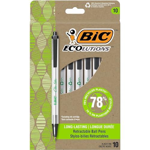 BIC Ecolutions Clic Stic Retractable Ballpoint Pens, Medium Point, Black Ink, 8 Pack