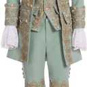 1791's lady Men's Victorian Fancy Outfit 18th Century Regency Tailcoat Vest Halloween Costume (Green, L)