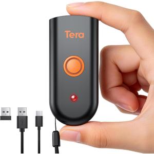 Tera Mini 1D 2D QR Wireless Barcode Scanner, Waterproof Shockproof Pocket Scanner, 3-in-1 BT & USB Wired & 2.4G Bar Code Reader Portable Image Scanner Work with iOS, Windows, Android 1100D