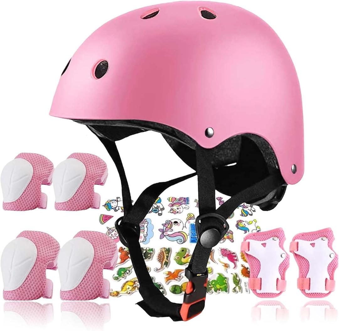 Kids Helmet,Toddler Skateboard Helmets for Ages 3-8 Years Boys Girls with Knee and Elbow Pads Wrist Guards fit Roller Skates,Skateboarding,Skating Scooter Adjustable Kids Helmet (pink) Small:18.9''-21.3'' / 3-8 year