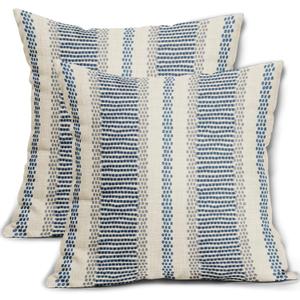 Blue Pillow Covers 18x18 Set of 2 Gray Grey Dot Print Striped Decorative Outdoor Pillowcases Boho Rustic Farmhouse Decorative Throw Cushion Case Decor for Couch Sofa Bed