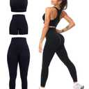 SALSPOR 3 Piece Workout Sets for Women Butt Lifting Leggings with High Impact Sports Bra Gym Shorts Activewear Matching Set(3DWX-Black-2XL)
