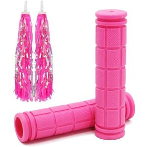 Bike Handlebar Grips with Tassel Streamers, Non-Slip Soft Rubber Bike Handle Grips for Kids and Girls Boys, Mountain Bike MTB BMX Scooter Cruiser Bicycle Repair Replacement Parts