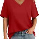 Aokosor Womens V Neck Short Sleeve T Shirts Summer Tops 2025 Casual Loose Tees Trending Now S-4XL (Red)