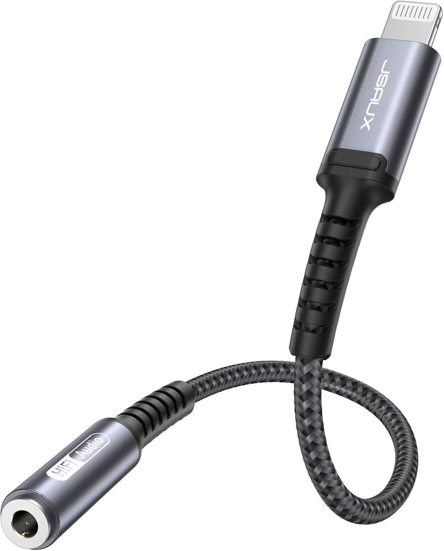 JSAUX Headphone Adapter for iPhone Lightning to 3.5mm Adapter [Apple MFi Certified] Compatible with iPhone 14 Pro Max/14 Plus/13 12 11 Pro Max/SE/XS-Gray