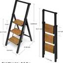 3 Step Ladder,Folding Step Stool with Aluminum Wide Pedal& Convenient Handgrip,330lbs Capacity Steel Ladder for Household and Office(Black &Woodgrain)