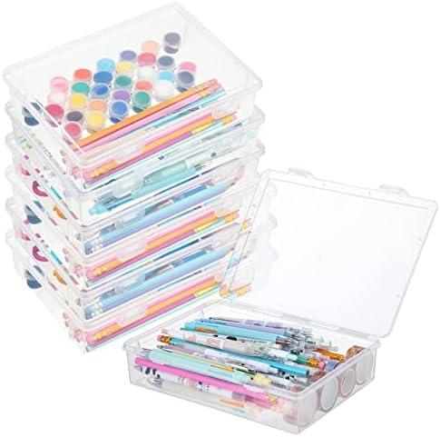 Qunclay 6 Pcs 13'' X 9'' X 2'' Plastic Storage Box with Lid Multipurpose Craft Organizers Plastic Containers Clear Pencil Case Art Satchel Storage Case for Beads Ornaments Crafts Accessories