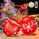 24 Inch Light Up Large Inflatable Christmas Ball Outdoor Decoration, Christmas Green Big Monster PVC Inflatable Xmas Blow up Ball Ornaments with Remote for Winter Holiday Party Garden Lawn Yard Porch