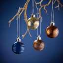 DecorbyHannah Mini Christmas Tree Ornaments, 25ct 1.57inches Blue Gold Christmas Ball Ornaments for Tree Decorations, Small Clear Shatterproof Plastic Hanging Balls Bulk for Xmas, Party, Wedding