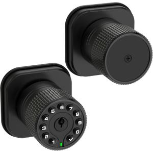 Keyless Entry Knob Lock with Keypad and Key,Auto Lock,Waterproof,Easy to Install and Program, Work with 4 AAA Batteries for Bedroom,Exterior & Interior Doors (Black with Keypad)