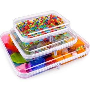 AOBOPLE Clear Hard Shell Zipper Case,3PCS M+L+XL(13.78"x11.8"+9.8"x7.87"+8.66"x6.1") Large Toy Storage Bags,Plastic Transparent Hard Zipper Case Travel Waterproof Organizer Bags for Puzzles,Cosmetics