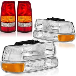Headlights and Taillights Assembly Combo Kit for 1999 2000 2001 2002 Chevy Silverado 1500 2500 HD Head/Rear Brake Tail Lights Lamps Replacement Driver and Passenger Side (LH RH),OEM Factory Style