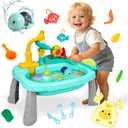 Mini Water Table for Toddler 1-3, Kids Play Sink with Running Water, Outdoor Toys for Kids Ages 4-8 with 360 Electric Faucet, Floating Fishing Game, Sensory Activity Kitchen Toy for Boys Girls