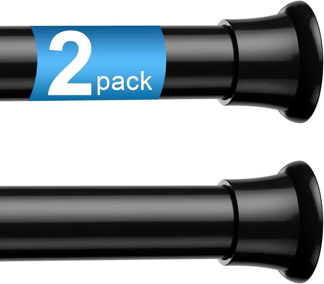 2pack Tension Curtain Rod 30 to 62 Inch, Black Spring Tension Curtain Rod Adjustable Expandable Curtain Rod No Drilling, Spring Loaded Curtain Rods for Windows, Bedroom, Doorway Door, Closet