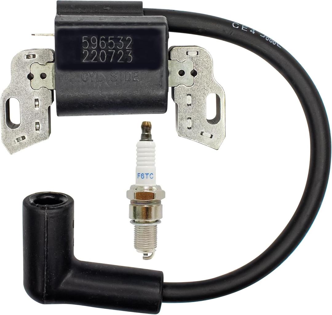 fullas 593872 799582 798534 Ignition Coil for Briggs & Stratton 593381 84005272 Armature Magneto, fits BS 08P502 09P602 09P702 Lawn Mower Engine with Spark Plug