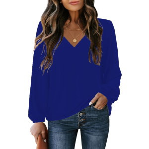 GRAPENT Womens Business Causal Tops for Women Ladies Work Blouses Dressy Long Sleeve Pleated V Neck, Size: XXL