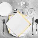 Fulmoon 100 Pack 2 Ply Cocktail Napkins Paper Gold Foil Trim Edge Beverage Dessert Disposable Paper Napkins Dinner Baby Shower Wedding Birthday Party Tableware Decorations, 5 x 5 Inches(White)
