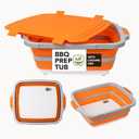 Collapsible BBQ Prep Tub with Cutting Board Lid & Locking Lid, BPA-Free, Portable Wash Basin for Outdoor Camp/Tailgate & Competition, Dishwasher-safe Marinating Container, 16L Orange