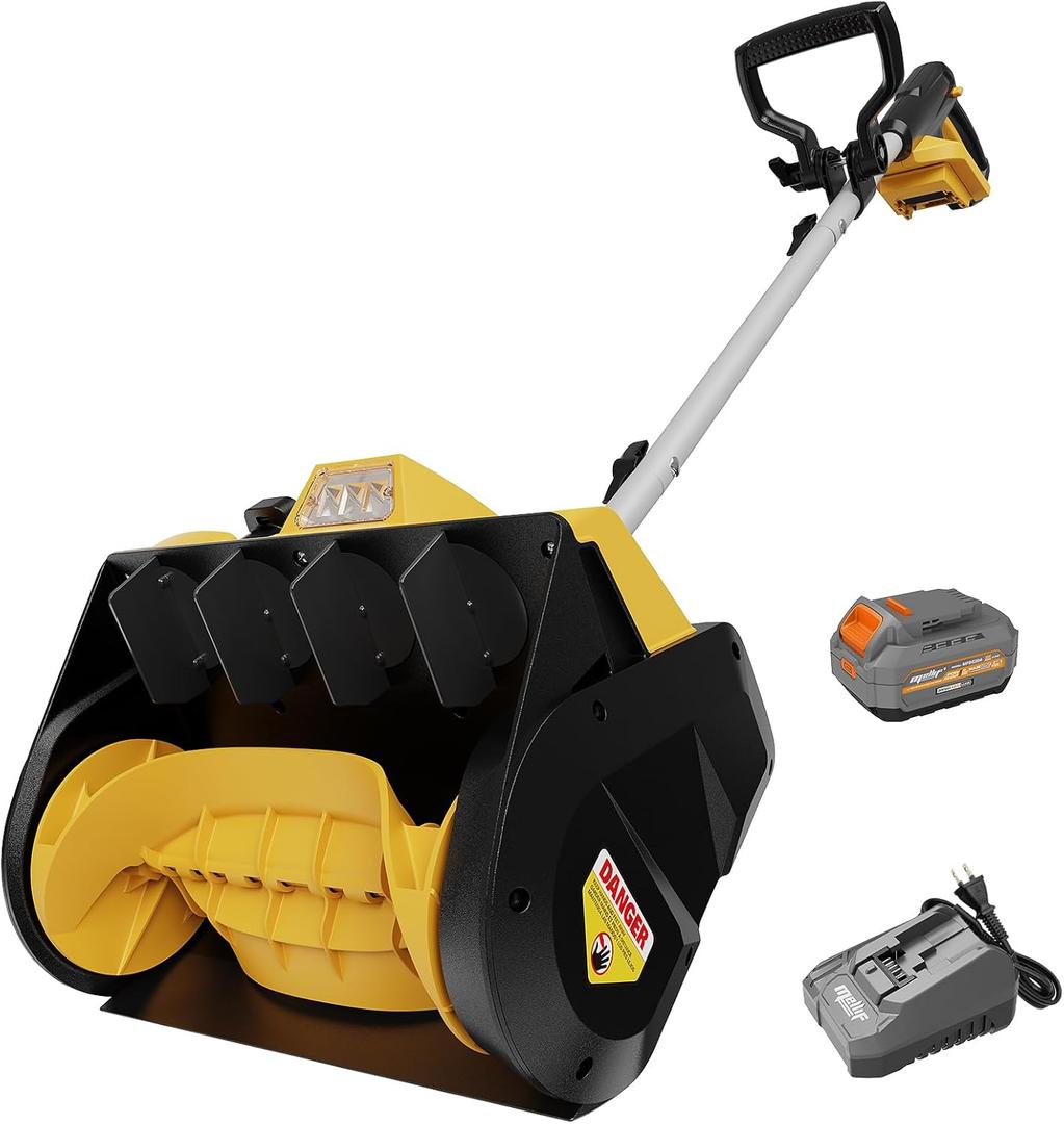 Brushless Snow Shovel Compatible with Dewalt 20V Max Battery, 12 Cordless Snow Blower Electric Snow Thrower, w/4.0 Ah Battery & Charger, LED Light, Safety Switch, Adjustable Direction & Front Handle