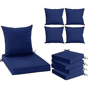 Outdoor Chair Cushions Set of 4, Waterproof Backrest and Deep Seat Cushion Set for Patio Furniture, Outdoor Replacement Cushions with Removable Cover, 22 x 22 Inch, Navy