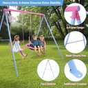 Lunafun Swing Set, 440lbs, Heavy-Duty A-Frame Metal Outdoor SwingStand, 1 Saucer & 1 Belt Swing seat for Playground, Backyard Pink