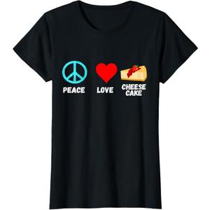 Cheesecake Peace Love Dessert Sweets Bakery Cheese Cake T-Shirt, Size Ladies L