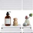 4PCS Stone Drying Tray for Bathroom Sink and Kitchen Counter, Fast Drying Diatomite Stones Soap Trays, Diatomaceous Coaster, Vanity Trays, Water Absorbing Stone Tray for Sink (White 4stripes)