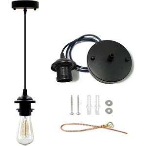 Industrial Mini Pendant Light Kit, Edison Retro Pendant, UL E26 Lamp Socket Vintage Pendant Light Cord, Mini Ceiling Hanging Light Fixtures, Adjustable Hanging Light Kit for Kitchen, Black