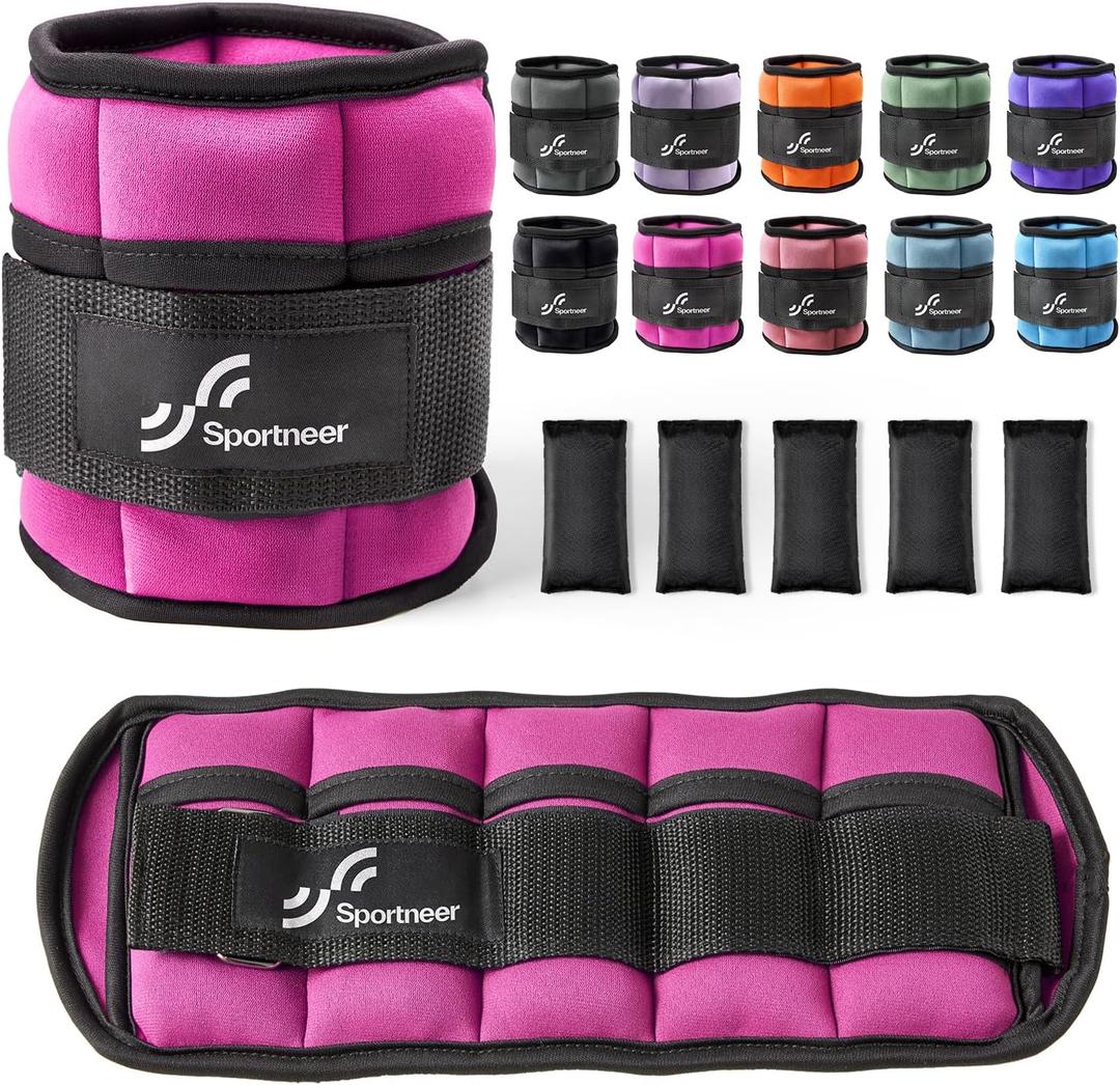 Sportneer Adjustable Ankle Weights Set - 1 Pair (2-10 lbs) Removable Sandbags for Women & Men, Comfortable Neoprene Leg Weights for Walking, Running, Pilates, Yoga, Home Workout & Physical Therapy, 1-5 lbs each