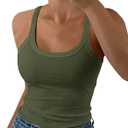 GEMBERA Women Spaghetti Strap Scoop Neck Ribbed Tank Tops Slim Fitted Cotton Camisole Basic Sleeveless Layering Shirts (Large, Olivegreen)