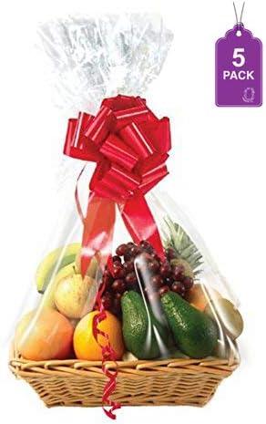 Purple Q Crafts Clear Basket Bags, Large Clear Cellophane Wrap for Baskets & Gifts 24"x30" (5)