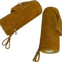 DECKEEP Yellow Brown Cylindrical Cigar Jar, Portable Cigar Humidor Case with Cigars V-Cut Cigar Cutter,Cedar Wood Strips,Front Useful Cigar Accessories Pocket Pouch,Hold 5 Cigars (Brown)